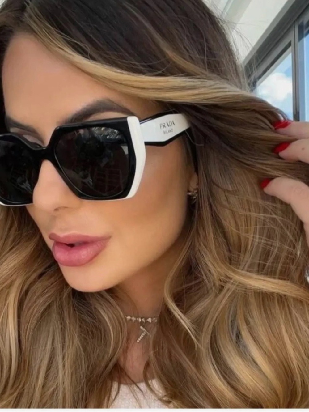 New Prada Black & White Oversized Cat-Eye Sunglasses